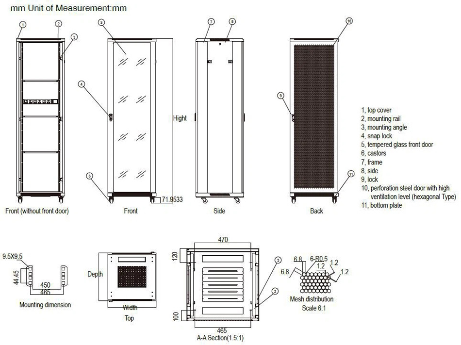 NPX-08-B Размери на шкафа за мрежов сървър